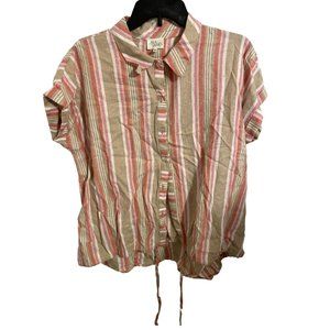 Women's Striped Collared Button Front Shirt - Ava & James Tan XL